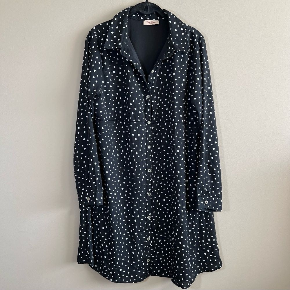 ✨ Full Moon Maternity Polka Dot Black White Dress Large‎